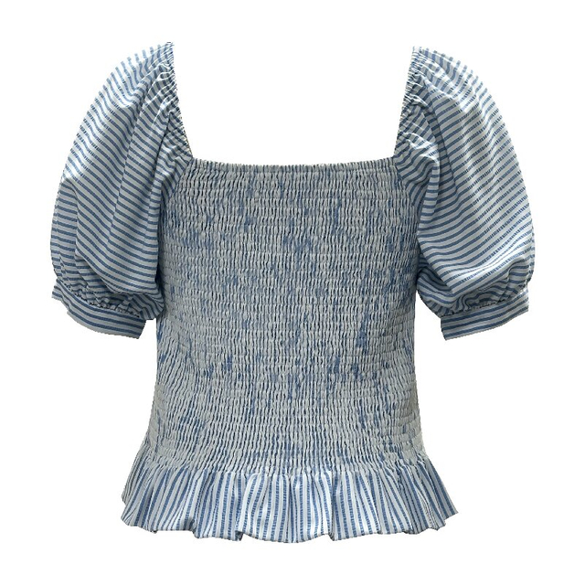 Square Neck Lantern Sleeve Top | Women's European Style Ruffled Slim Fit Summer Blouse