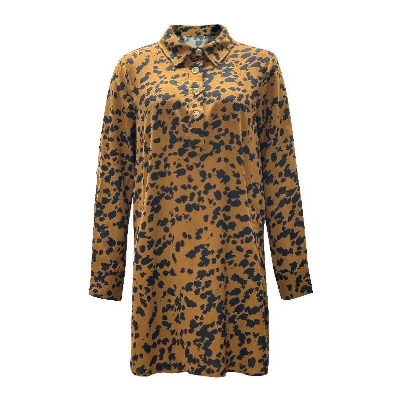 Leopard Shirt Dress | Women's Long Sleeve Pocket Chic Fashion Dress