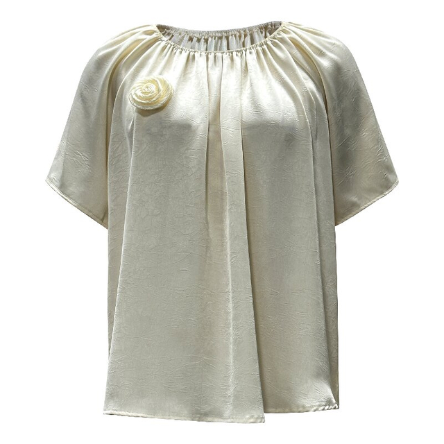 Pleated Blouse | Women's Round Neck Short Sleeve Summer Chic Top