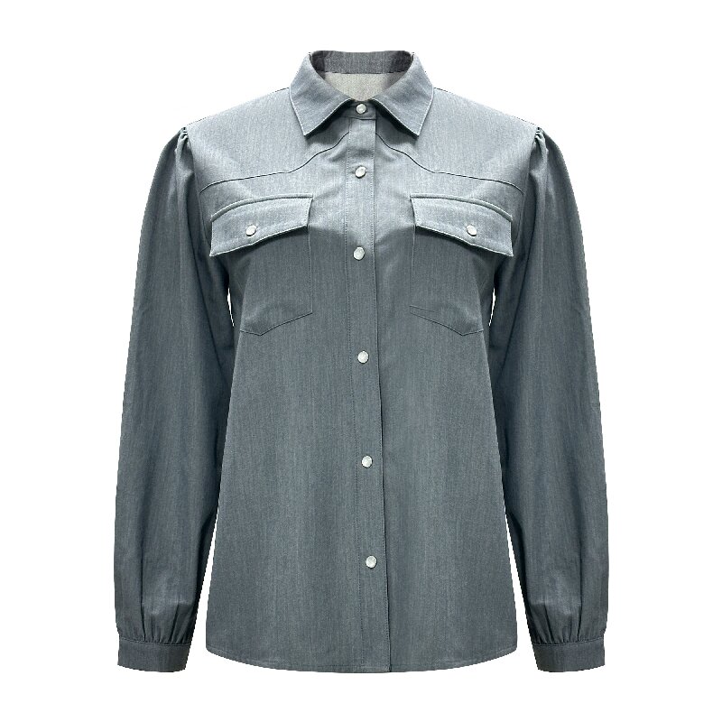 Collared Shirt with Pockets | Women's Long Sleeve High-End Office Blouse
