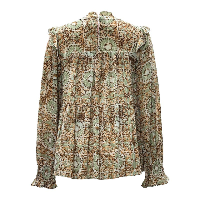 Vintage Printed Ruffle Blouse | Women's Long Sleeve Fashion Shirt