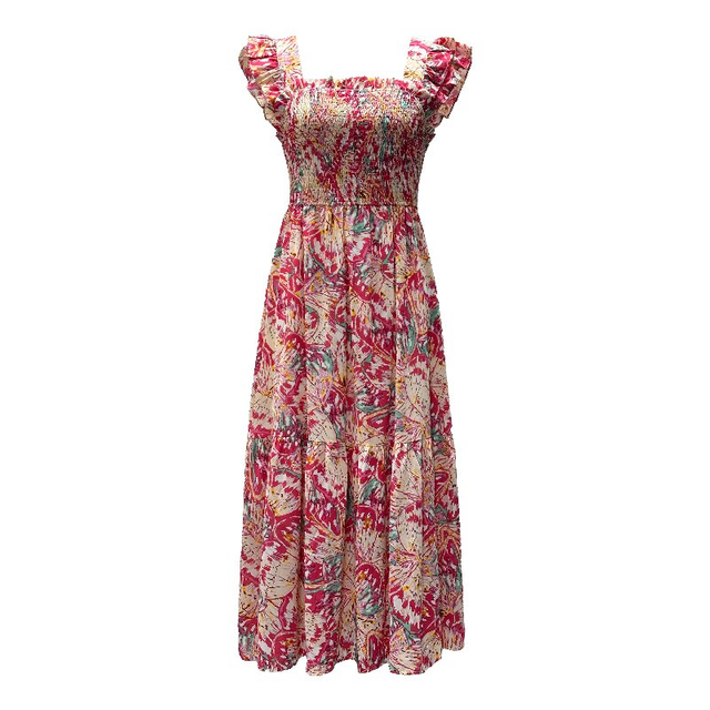 Printed Ruffled Spaghetti Strap Dress | Women's Slimming Summer Vacation Bright Dress