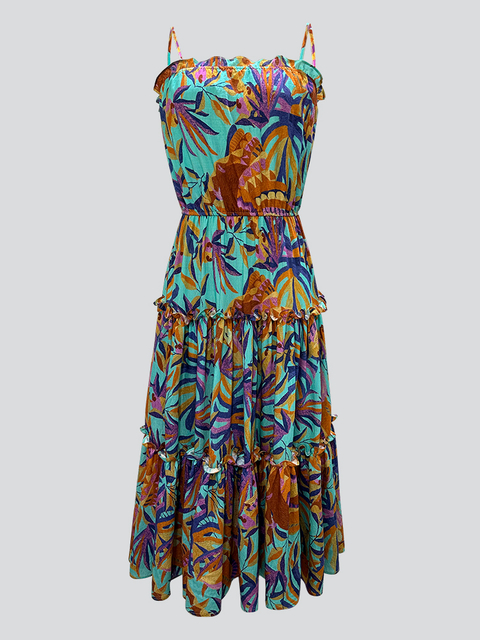 Printed Waist-Cinching Slip Dress | Women's Flowy Summer Beach Vacation Resort Sundress