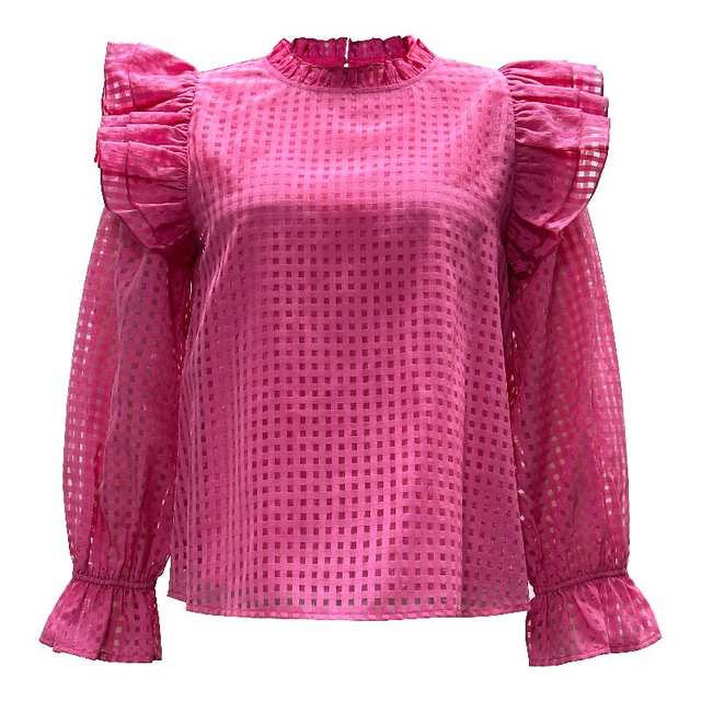 Rose Red Double Layer Ruffle Sleeve Shirt | Women's Sweet Romantic Long Sleeve Blouse