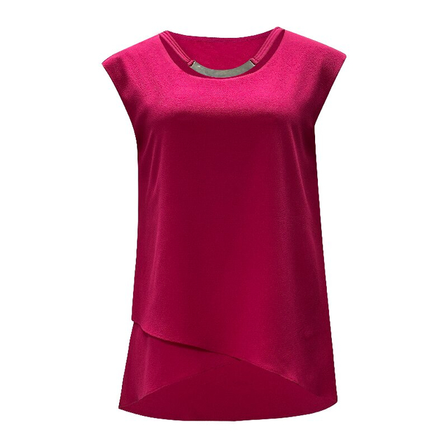 Rose Red Sleeveless Dress | Women's New Chic Round Neck Elegant Summer Casual Dress