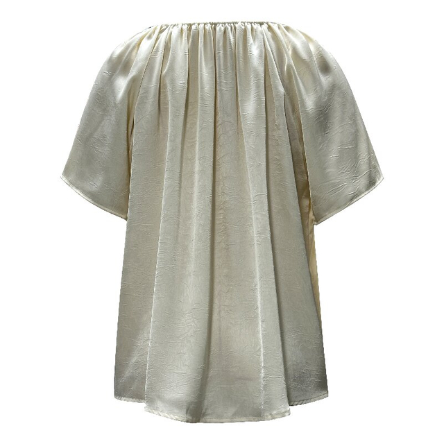 Pleated Blouse | Women's Round Neck Short Sleeve Summer Chic Top