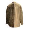Patchwork Button Down Shirt - Solid & Leopard Print Long Sleeve Chic Top