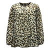Casual Leopard Shirt - Round Neck Lantern Long Sleeve Women's Blouse