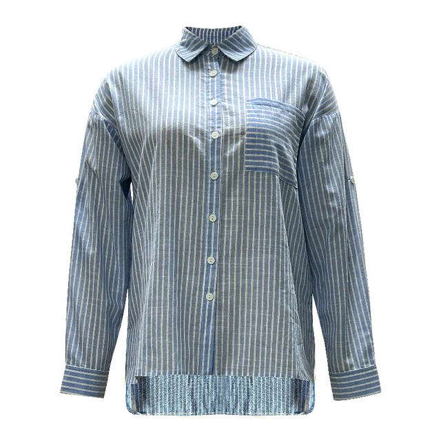 White Striped Blue Shirt | Everyday Button Down Shirt Women's Classic Long Sleeve Office Blouse
