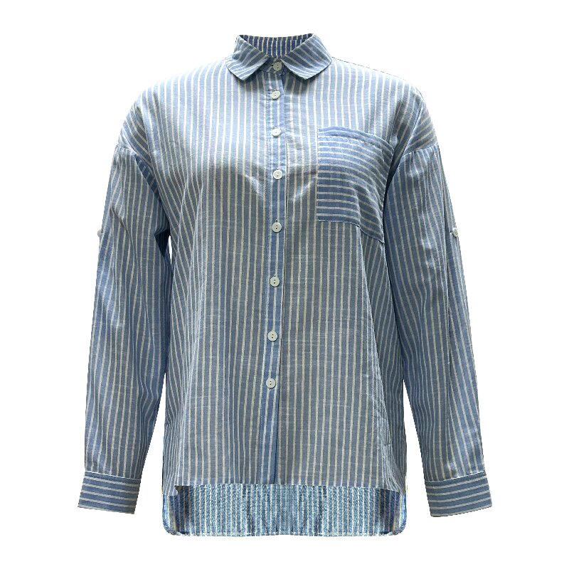 White Striped Blue Shirt | Everyday Button Down Shirt Women's Classic Long Sleeve Office Blouse