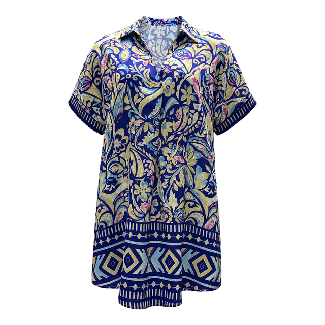 Fashion Summer Collar Short Sleeve Sexy V-neck Printing Boho Dress for Women