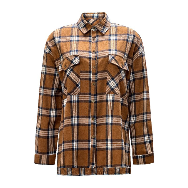 Women's Vintage Plaid Shirt - American Style Long Sleeve Casual Blouse Top
