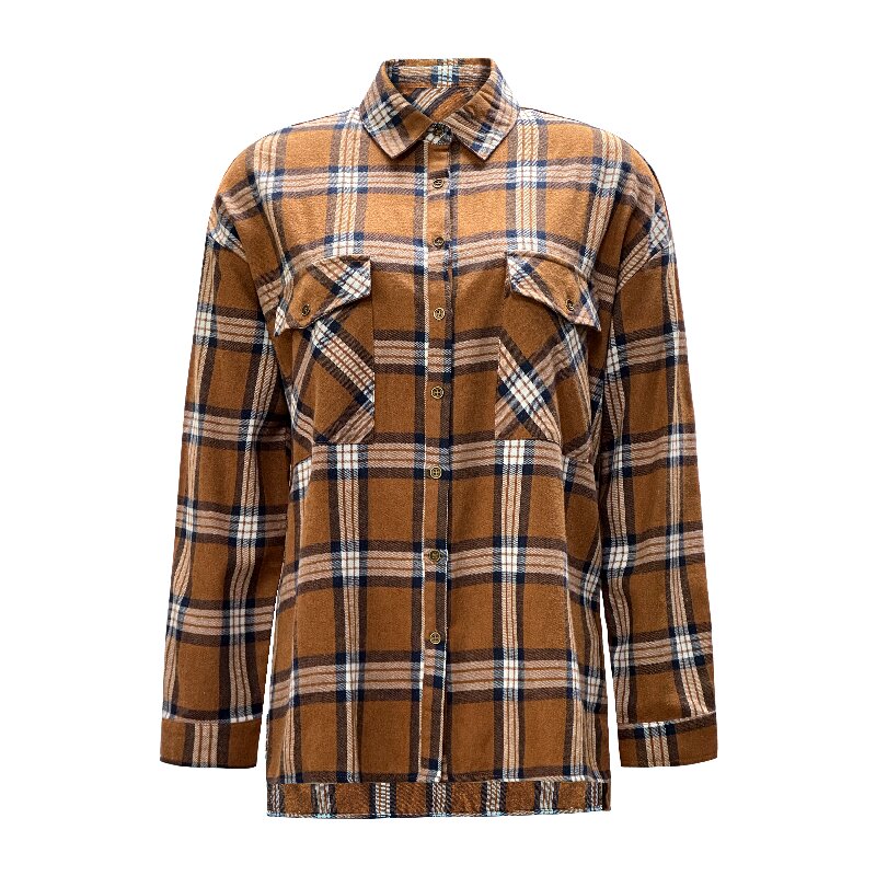 Women's Vintage Plaid Shirt - American Style Long Sleeve Casual Blouse Top