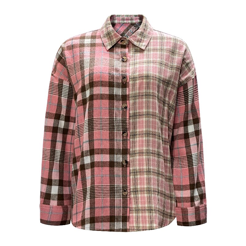 Women's Vintage Patchwork Plaid Daily Casual Long-Sleeve Shirt