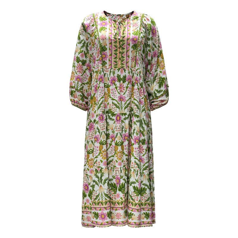 Resort Vacation Maxi Dress - Mid-Sleeve Loose Fit Boho Printed Summer Dress
