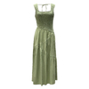 Square Neck Backless Dress | Women's Pleated Waist Slimming Solid Green Suspender Dress