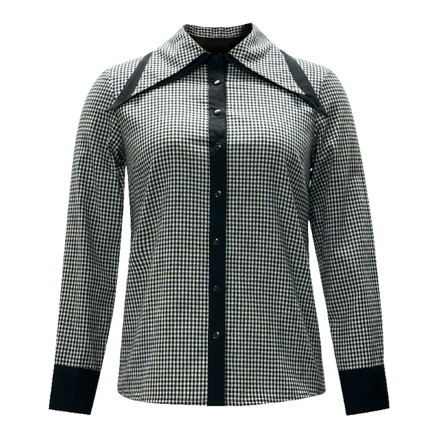 Black and White Checkered Shirt | Women's Slim-Fit Long Sleeve Fashion Blouse