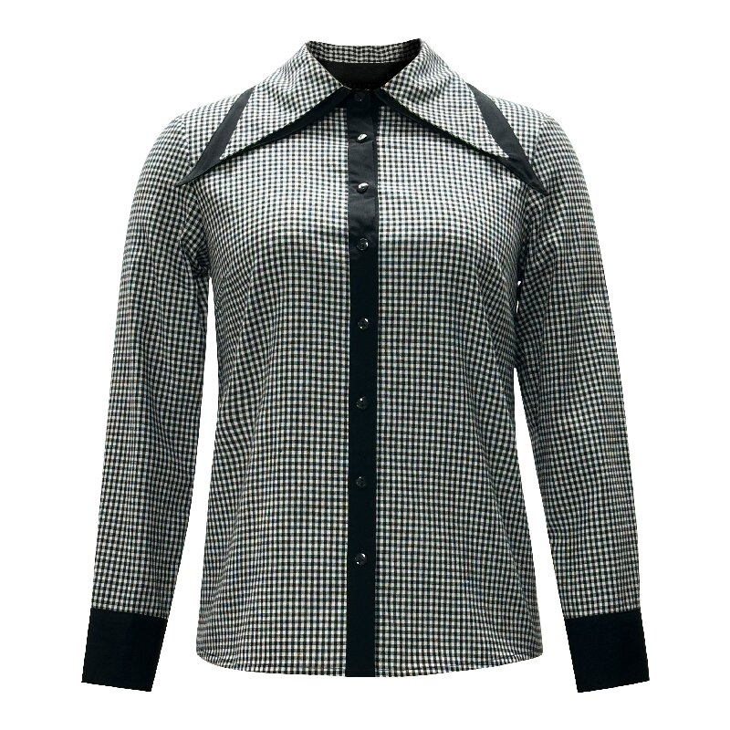 Black and White Checkered Shirt | Women's Slim-Fit Long Sleeve Fashion Blouse