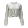 Classic White Top - Round Neck Long Sleeve with Cross Knot Waist Detail