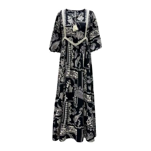 Printed Black Maxi Dress | Women's Elegant Summer Dress