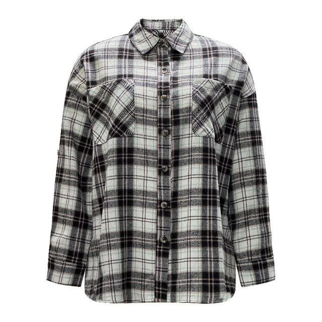 Black and White Plaid Shirt | Women's Vintage Loose Casual Long Sleeve Top
