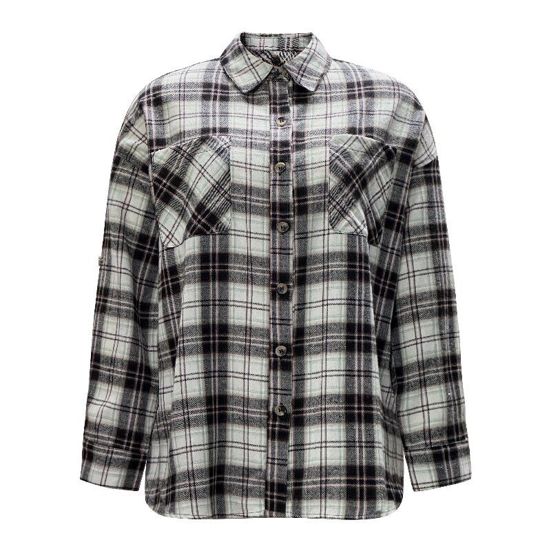 Black and White Plaid Shirt | Women's Vintage Loose Casual Long Sleeve Top