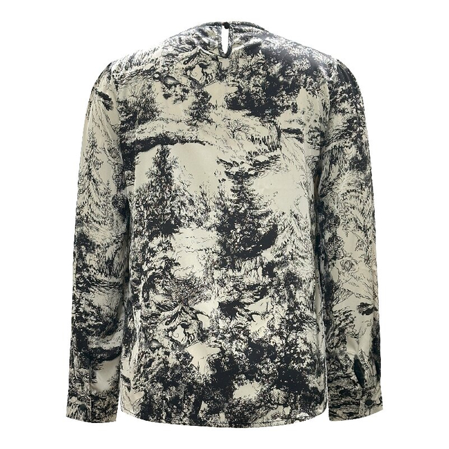 Artistic Ink Print Blouse - Long Sleeve High-End Daily Casual Top