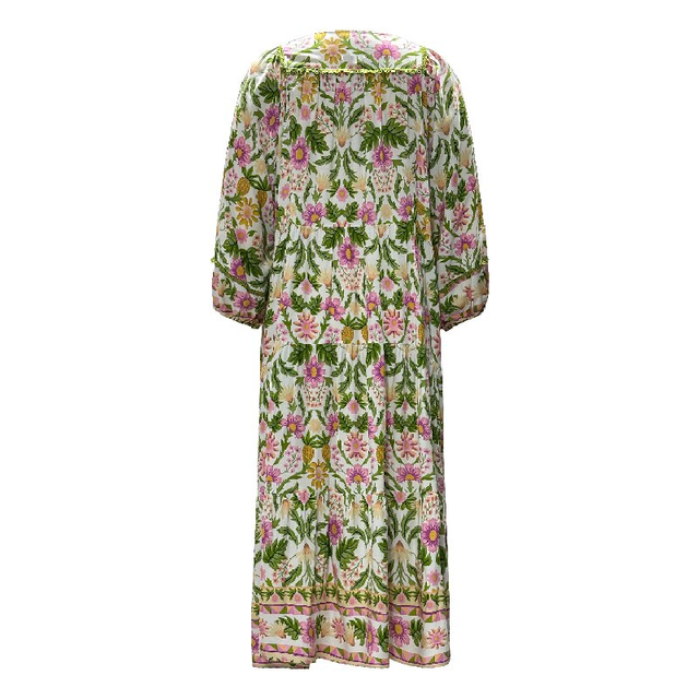 Resort Vacation Maxi Dress - Mid-Sleeve Loose Fit Boho Printed Summer Dress