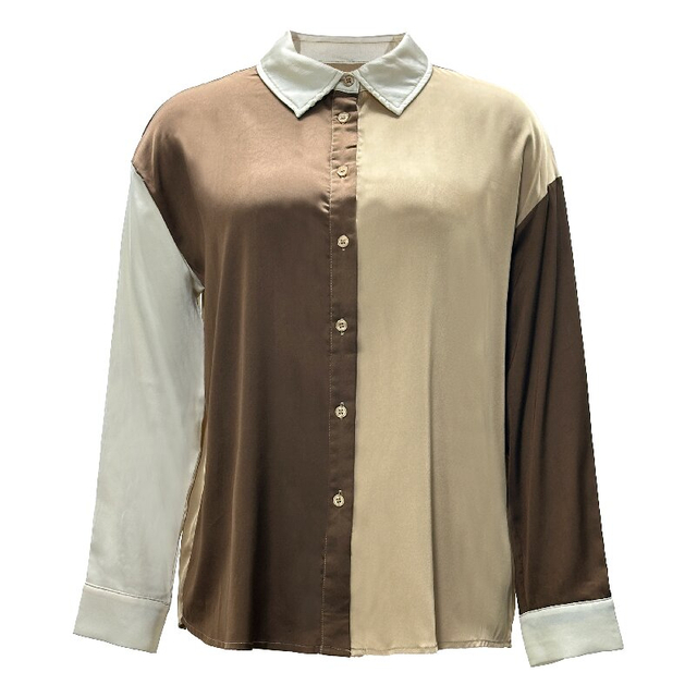 Patchwork Mixed Color Blouse | Women's Chic Daily Date Weekend Office Eclectic Shirt