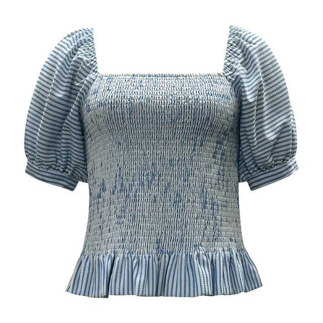 Square Neck Lantern Sleeve Top | Women's European Style Ruffled Slim Fit Summer Blouse