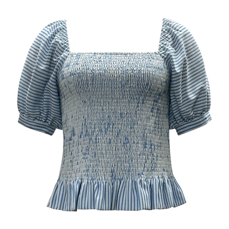 Square Neck Lantern Sleeve Top | Women's European Style Ruffled Slim Fit Summer Blouse