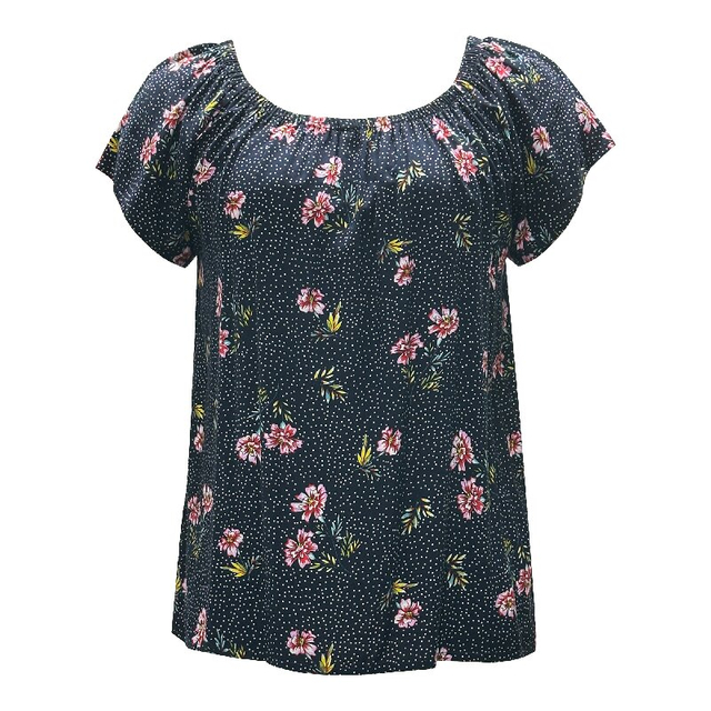 Printed Black Top | Women's Short Sleeve Casual Summer Blouse