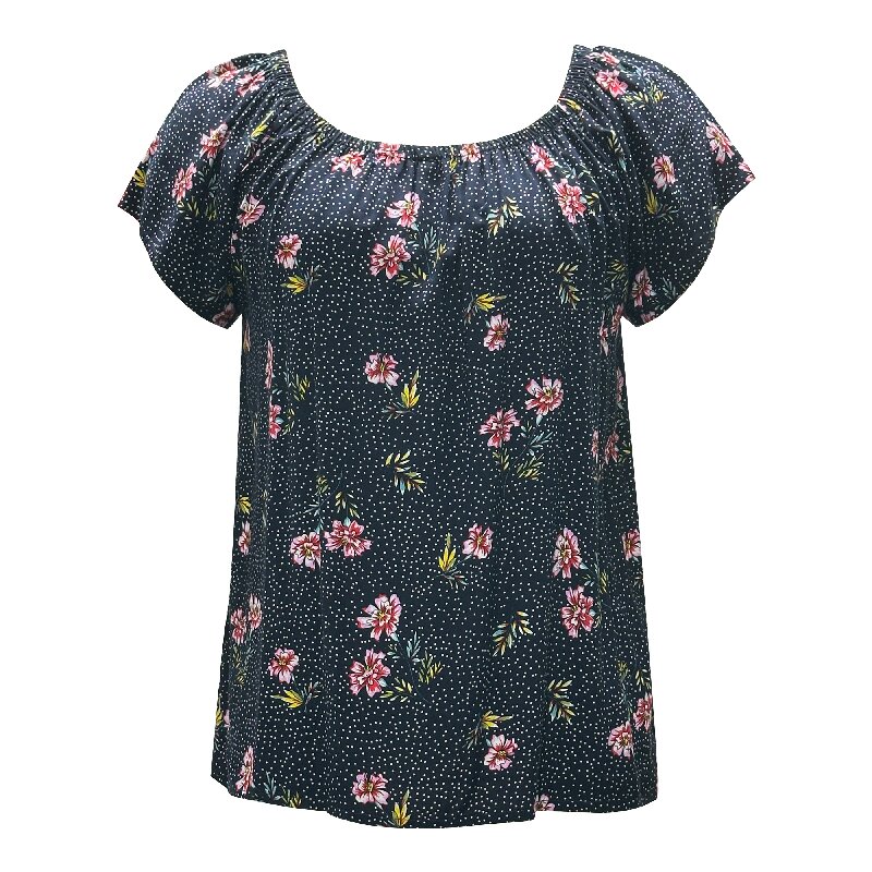 Printed Black Top | Women's Short Sleeve Casual Summer Blouse
