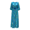 Women Fashion Summer Blue Printing Short Sleeve Vacation Resort Boho Maxi Dress