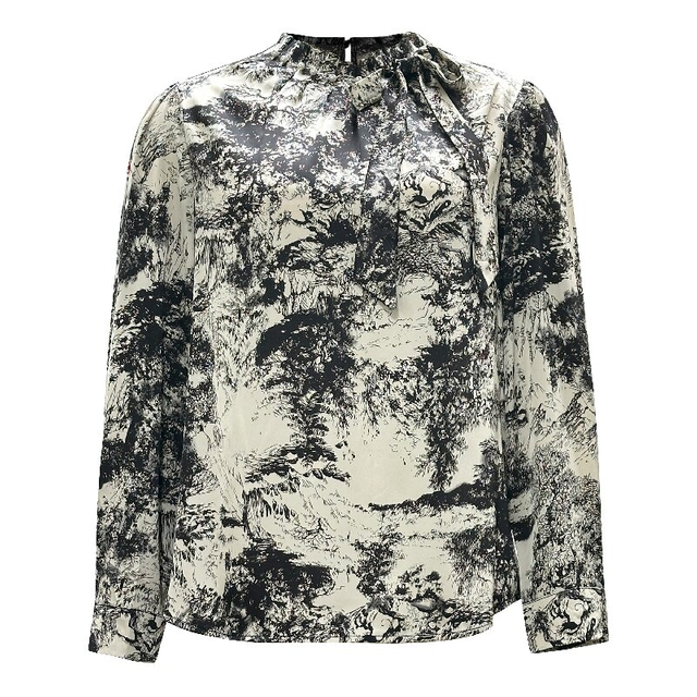 Artistic Ink Print Blouse - Long Sleeve High-End Daily Casual Top