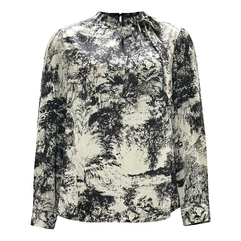 Artistic Ink Print Blouse - Long Sleeve High-End Daily Casual Top