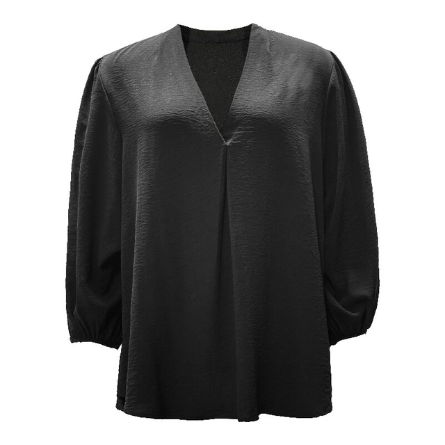 Lantern Sleeve V-Neck Blouse | Women's Lightweight Black Top for Daily Date Work Weekend