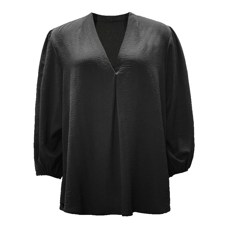 Lantern Sleeve V-Neck Blouse | Women's Lightweight Black Top for Daily Date Work Weekend