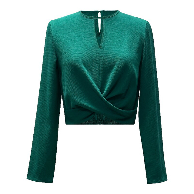 Crossover Waist Round Neck Top | Women's Chic Elegant Long Sleeve Blouse
