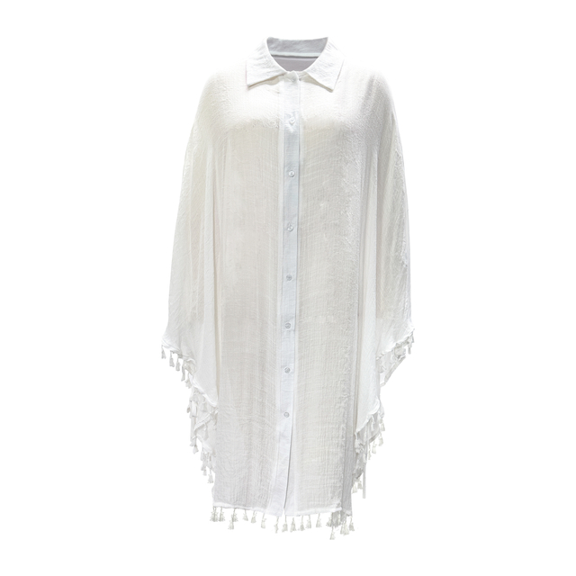 Women Sexy White See-through Short Sleeve Button Shirt Cover-up Lightweight Dress