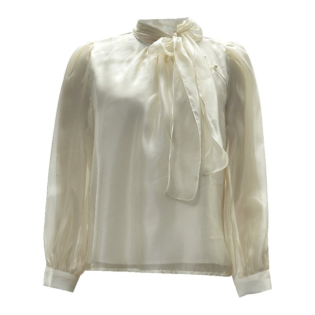 Solid Color Tie-Up Blouse | Women's High-End Elegant Long Sleeve Spring Summer Top