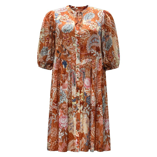 Printed Tie-Up Boho Beach Dress | Women's Lightweight Loose Round Neck Summer Dress