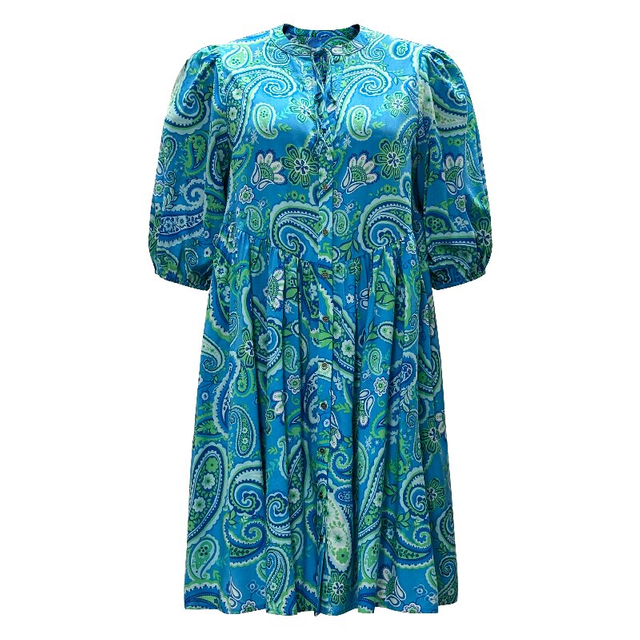 Blue Tropical Boho Dress | Women's Loose Short Sleeve Summer Resort Printing Dress
