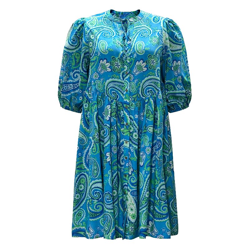 Blue Tropical Boho Dress | Women's Loose Short Sleeve Summer Resort Printing Dress