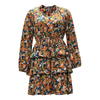 Printed Tiered Dress | Women's European Style Long Sleeve Waist-Cinching Dress