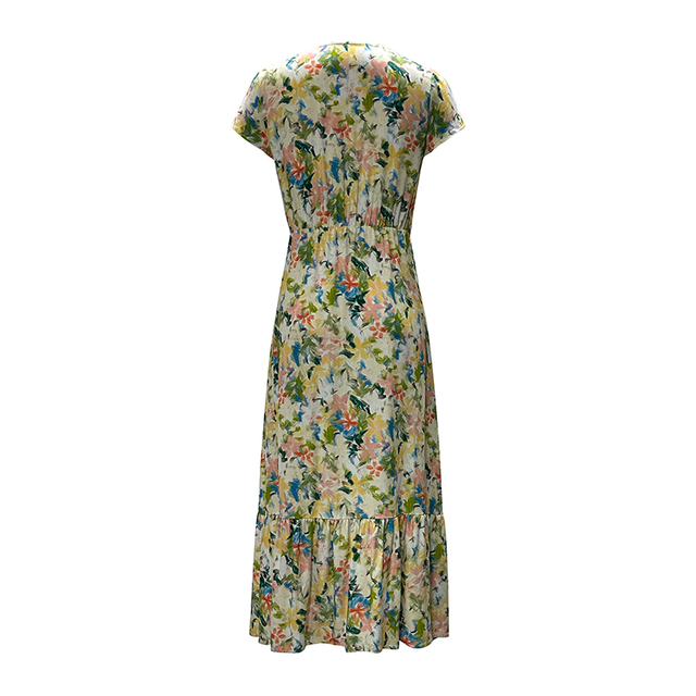 V-Neck Button Front Boho Dress | Women's Short Sleeve Beach Vacation Resort Dress