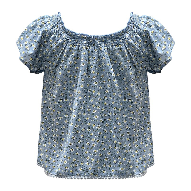 Printed Blue Short Top | Women's Short Sleeve Summer Vacation Casual Daily Top