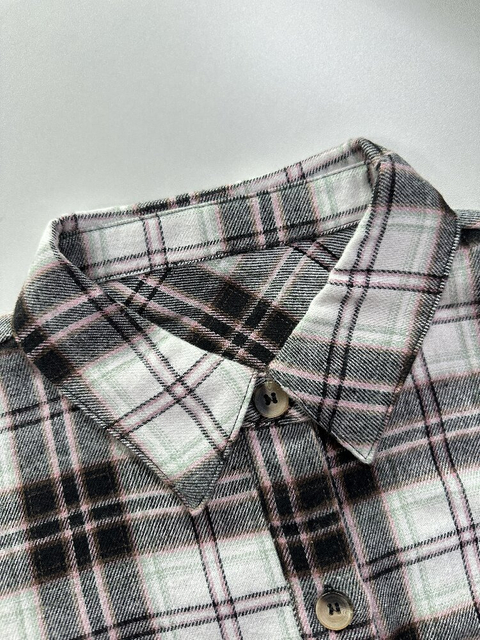 Black and White Plaid Shirt | Women's Vintage Loose Casual Long Sleeve Top