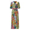 Boho Resort Maxi Dress - V-Neck Short Sleeve Waist Defining Printed Beach Dress