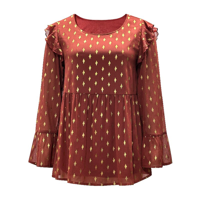 Women's Polka Dot Blouse - Round Neck Long Sleeve Casual Wear Top